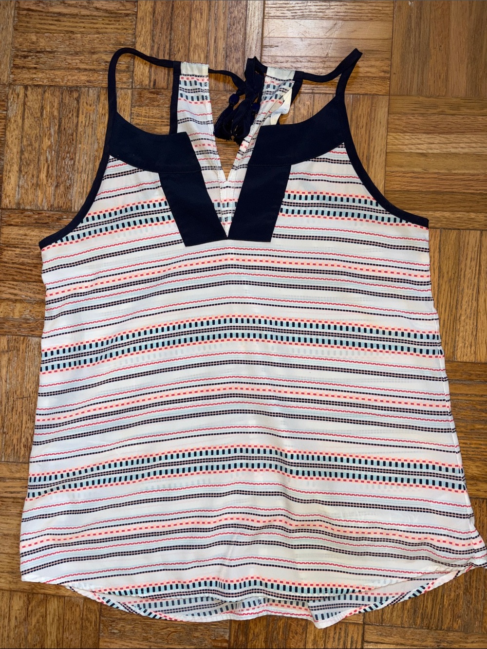 Athleta small geometric Striped Racerback Camisole in White, Navy and Coral